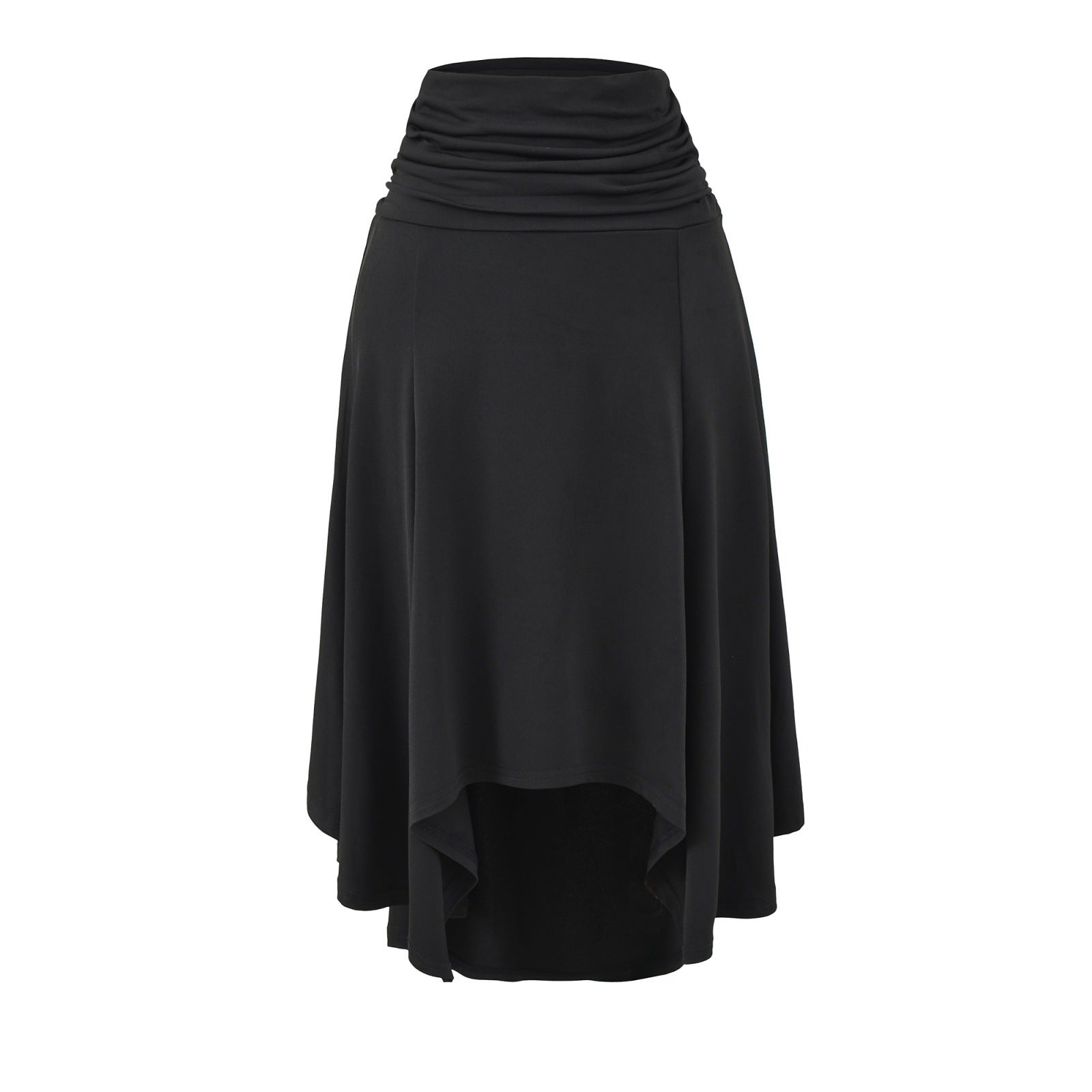 Falda asimétrica negra de talle bajo para mujer – Falda plisada de largo medio estilo A para calle