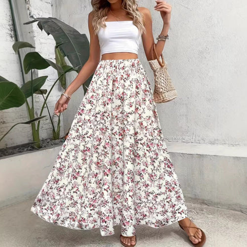 Falda larga de mujer con estampado floral, ligera y casual para verano