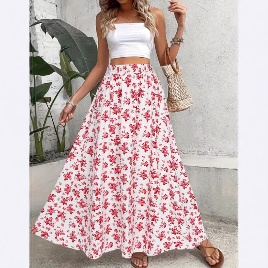 Falda larga de mujer con estampado floral, ligera y casual para verano