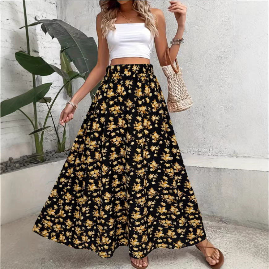 Falda larga de mujer con estampado floral, ligera y casual para verano