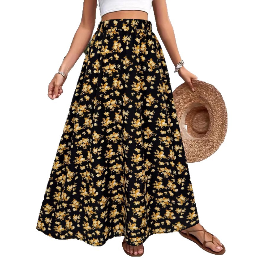Falda larga de mujer con estampado floral, ligera y casual para verano
