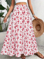 Falda larga de mujer con estampado floral, ligera y casual para verano
