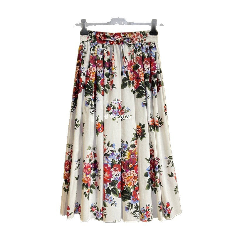 Falda midi de corte A para mujer, cintura elástica alta, falda floral a la moda