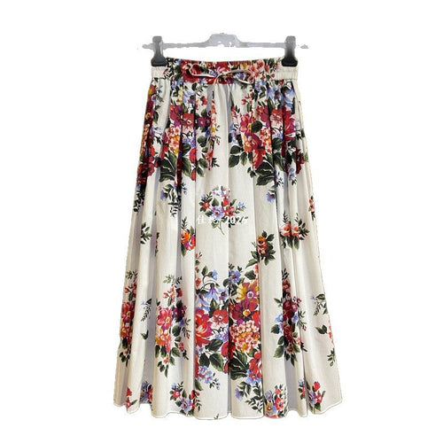 Falda midi de corte A para mujer, cintura elástica alta, falda floral a la moda