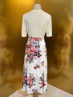 Falda midi de corte A para mujer, cintura elástica alta, falda floral a la moda
