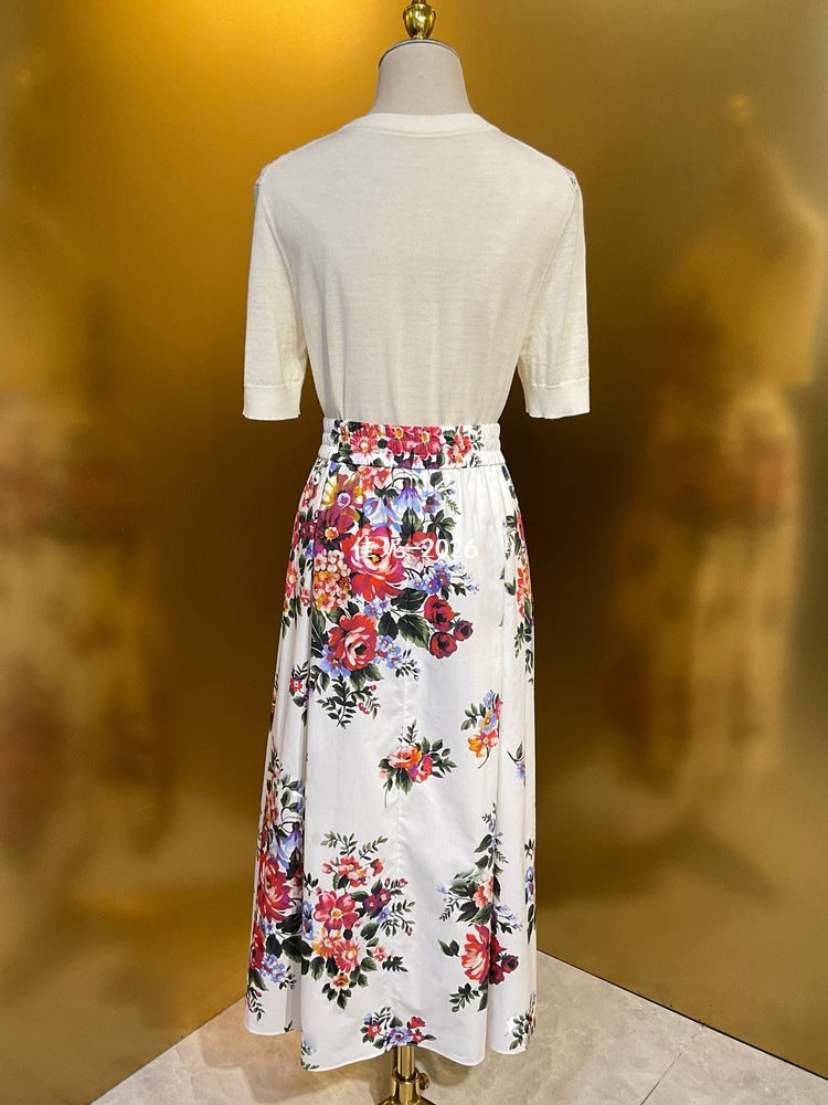 Falda midi de corte A para mujer, cintura elástica alta, falda floral a la moda