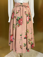 Falda midi de corte A para mujer, cintura elástica alta, falda floral a la moda
