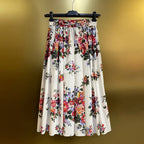 Falda midi de corte A para mujer, cintura elástica alta, falda floral a la moda