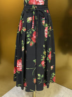 Falda midi de corte A para mujer, cintura elástica alta, falda floral a la moda