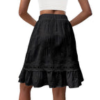 Falda midi de mujer de color liso con volantes y cintura elástica, estilo casual