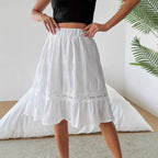 Falda midi de mujer de color liso con volantes y cintura elástica, estilo casual