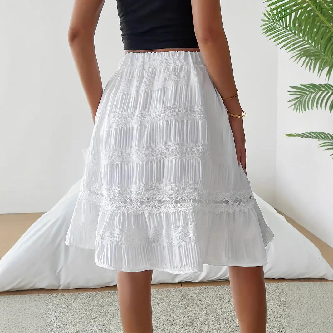 Falda midi de mujer de color liso con volantes y cintura elástica, estilo casual