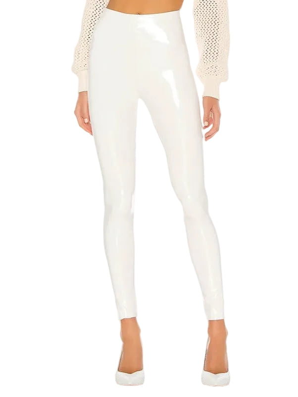 Leggings ajustados cortos de piel sintética elástica para mujer