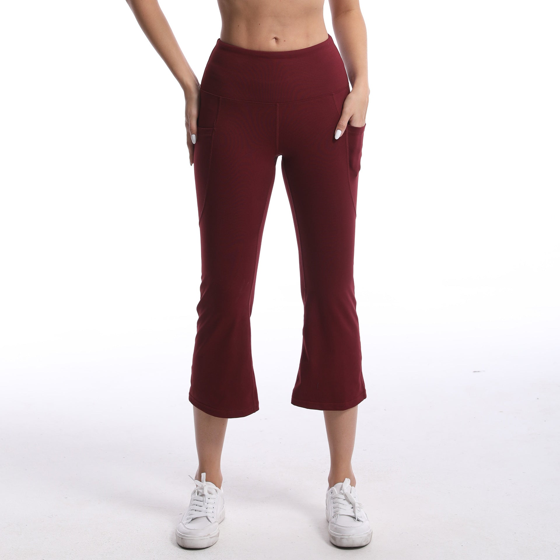Leggings de yoga de color liso para mujer con bolsillos, pantalones de fitness elásticos cortos