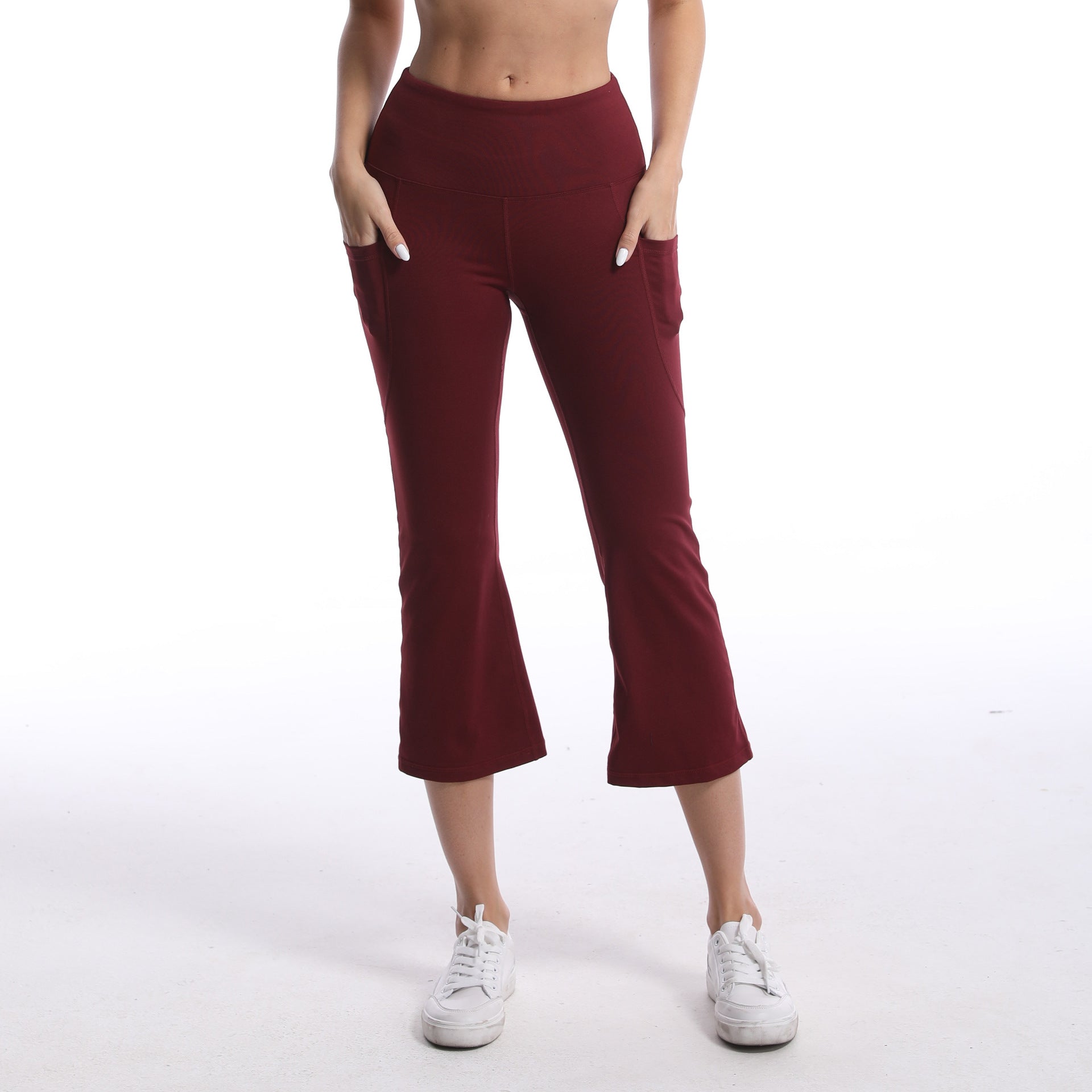 Leggings de yoga de color liso para mujer con bolsillos, pantalones de fitness elásticos cortos