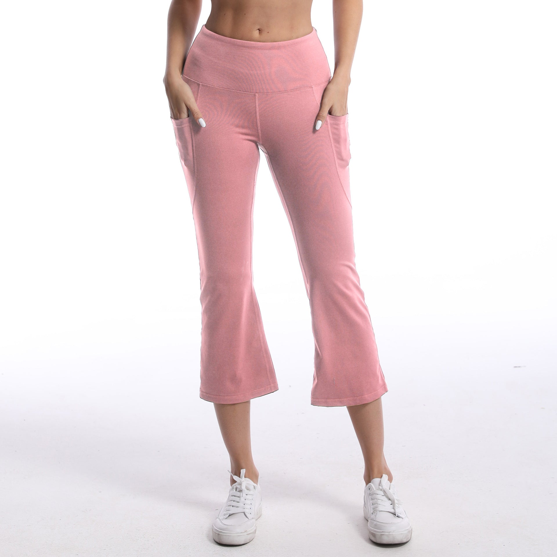 Leggings de yoga de color liso para mujer con bolsillos, pantalones de fitness elásticos cortos