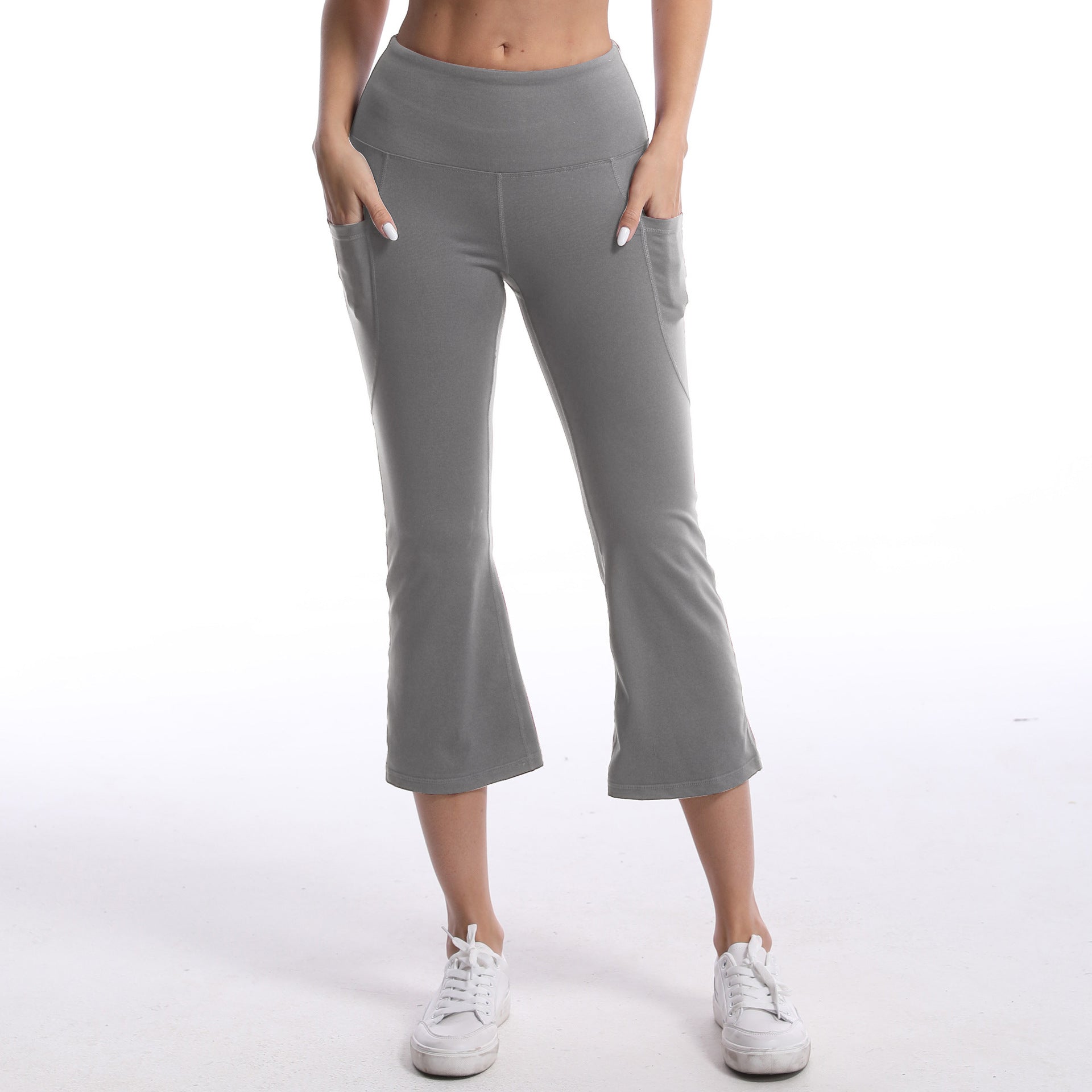 Leggings de yoga de color liso para mujer con bolsillos, pantalones de fitness elásticos cortos