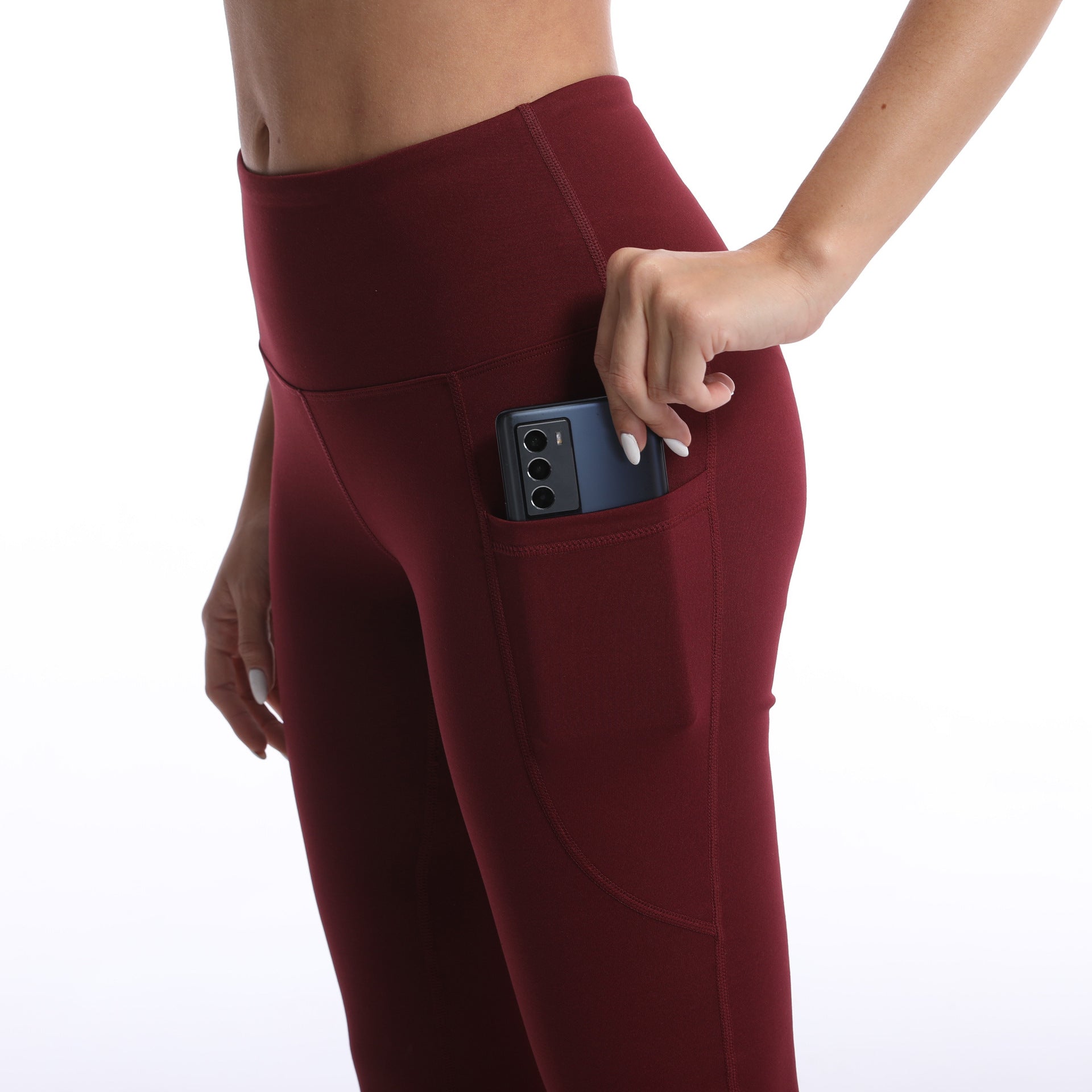 Leggings de yoga de color liso para mujer con bolsillos, pantalones de fitness elásticos cortos