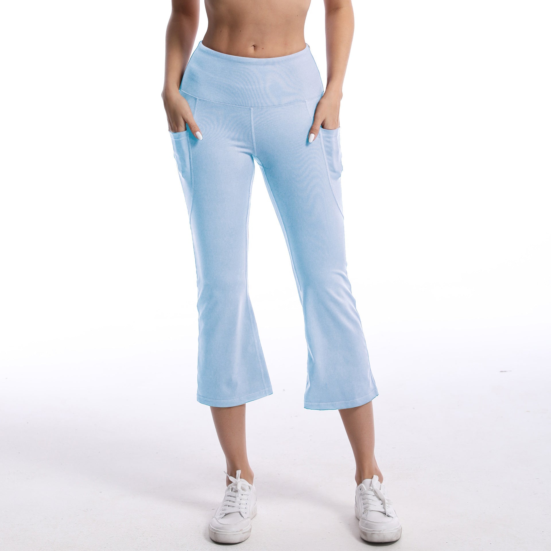 Leggings de yoga de color liso para mujer con bolsillos, pantalones de fitness elásticos cortos