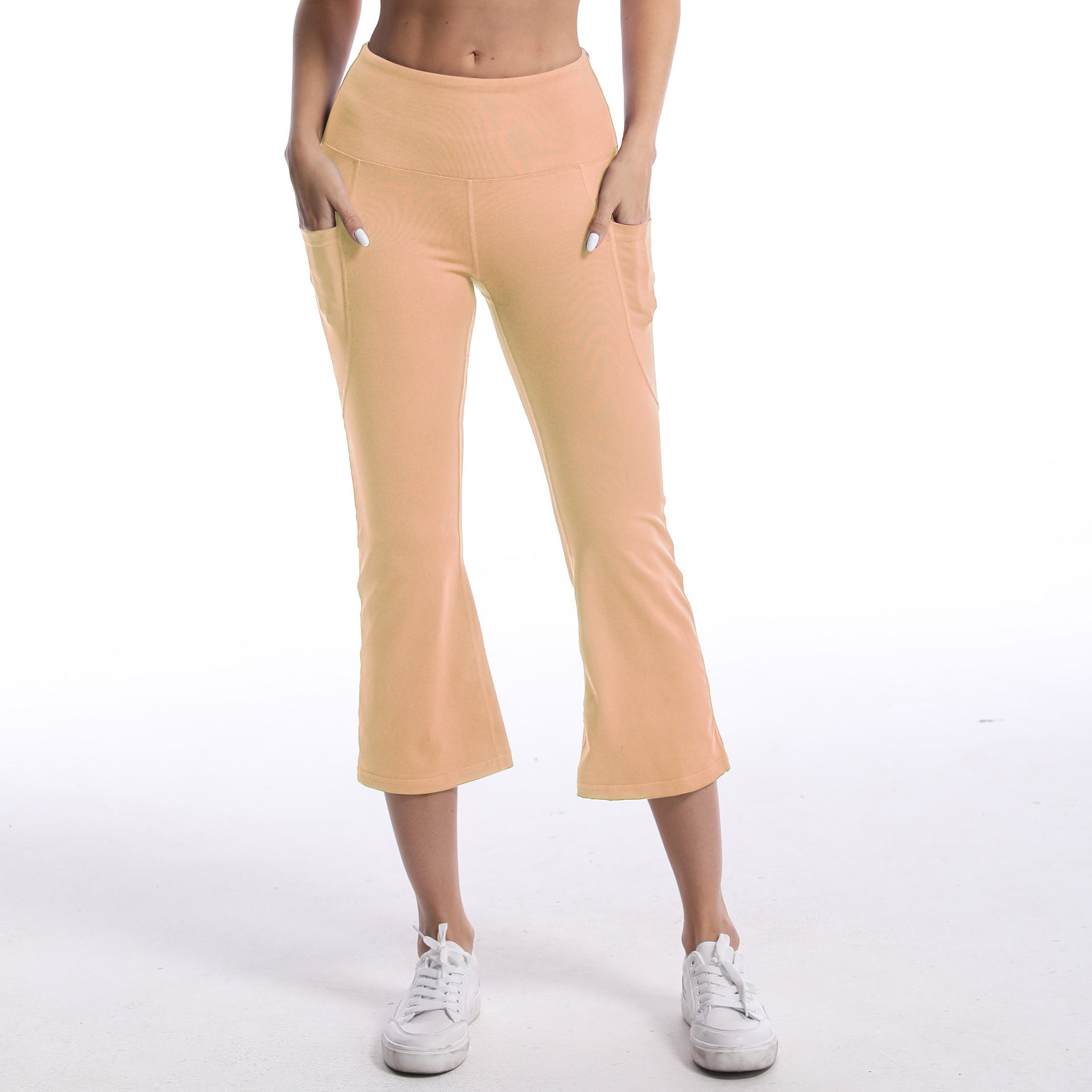 Leggings de yoga de color liso para mujer con bolsillos, pantalones de fitness elásticos cortos