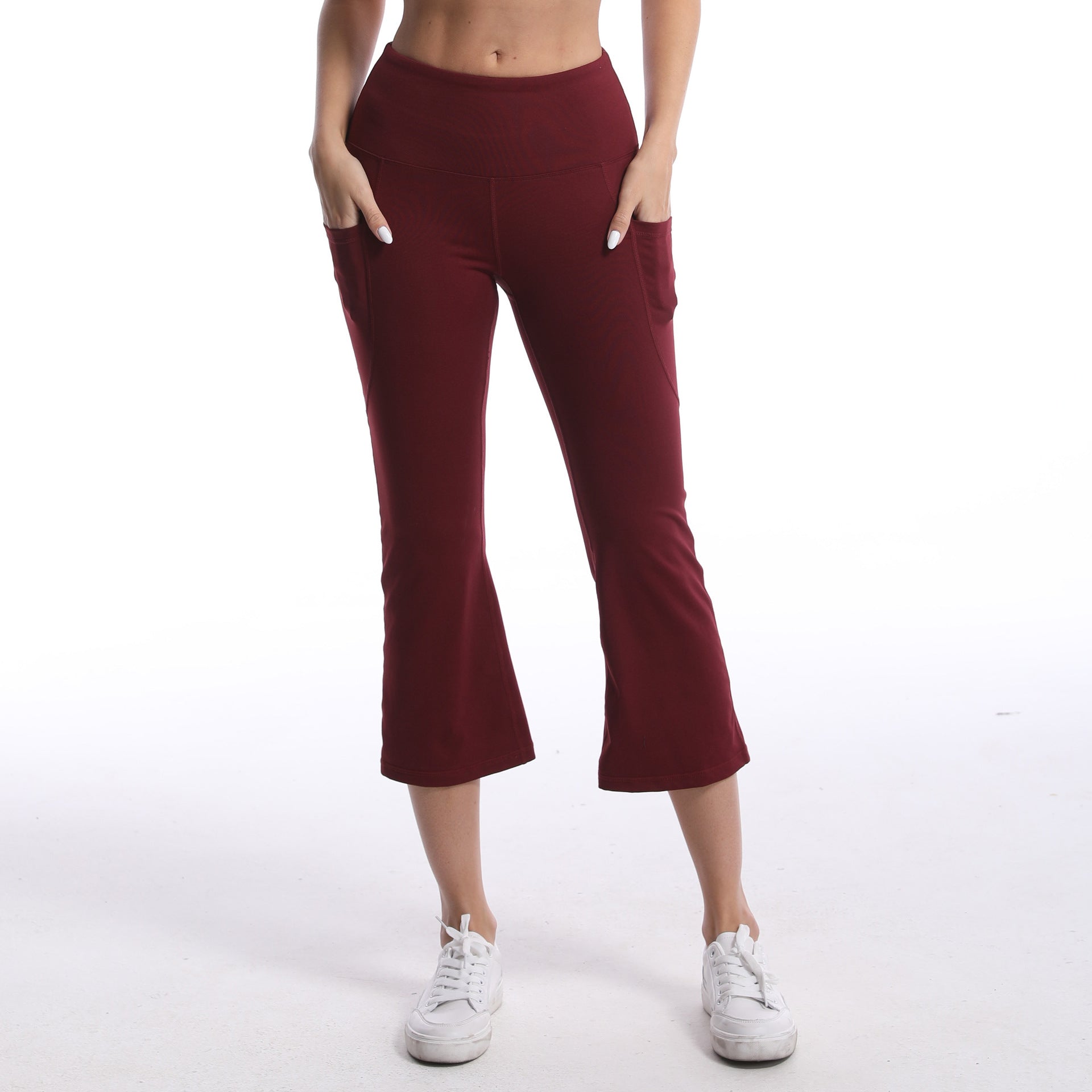 Leggings de yoga de color liso para mujer con bolsillos, pantalones de fitness elásticos cortos