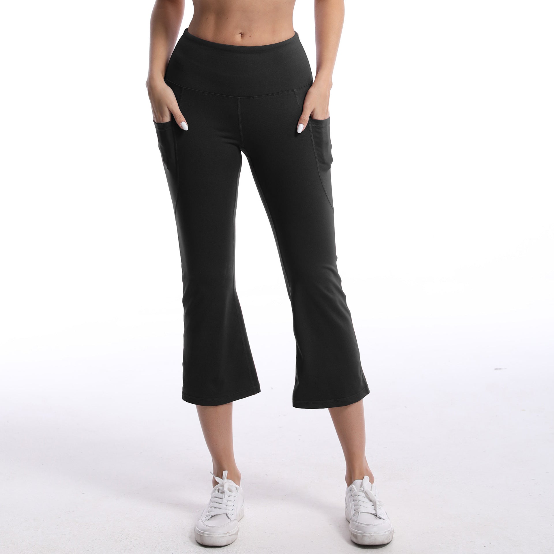 Leggings de yoga de color liso para mujer con bolsillos, pantalones de fitness elásticos cortos
