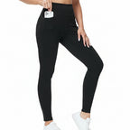 Leggings largos elásticos con bolsillos y cintura alta de imitación de mezclilla para mujer