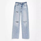 Pantalones vaqueros de mujer de pierna recta, lavados, de talle alto y largo completo