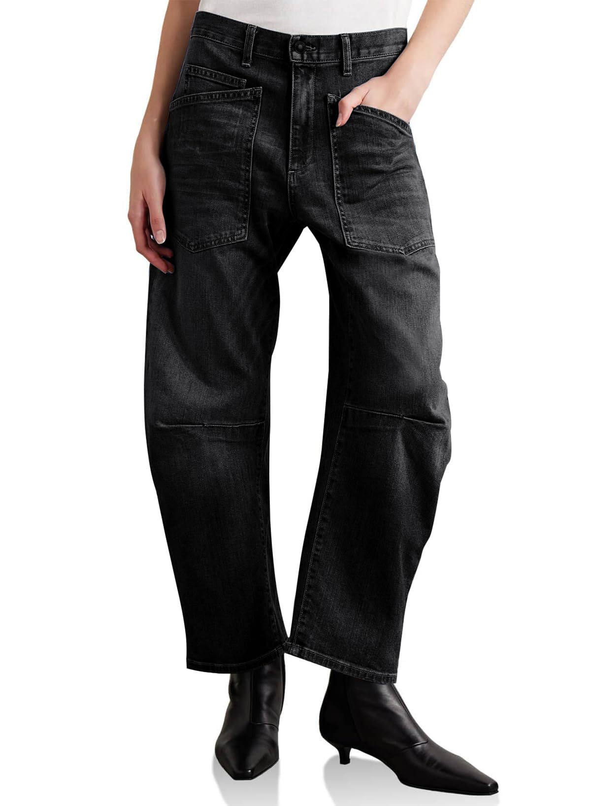 Pantalones vaqueros de mujer de talle alto, corte recto y múltiples bolsillos, largos hasta el suelo