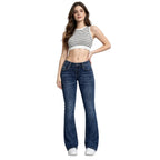 Pantalones vaqueros elásticos de talle alto y corte acampanado para mujer