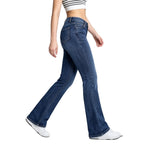 Pantalones vaqueros elásticos de talle alto y corte acampanado para mujer