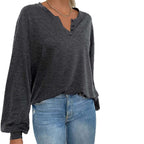 Top informal de manga larga holgado color gris jaspeado para mujer