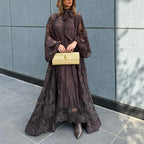 Vestido camisero largo de manga larga con volantes y bordados para mujer