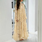 Vestido camisero largo de manga larga con volantes y bordados para mujer