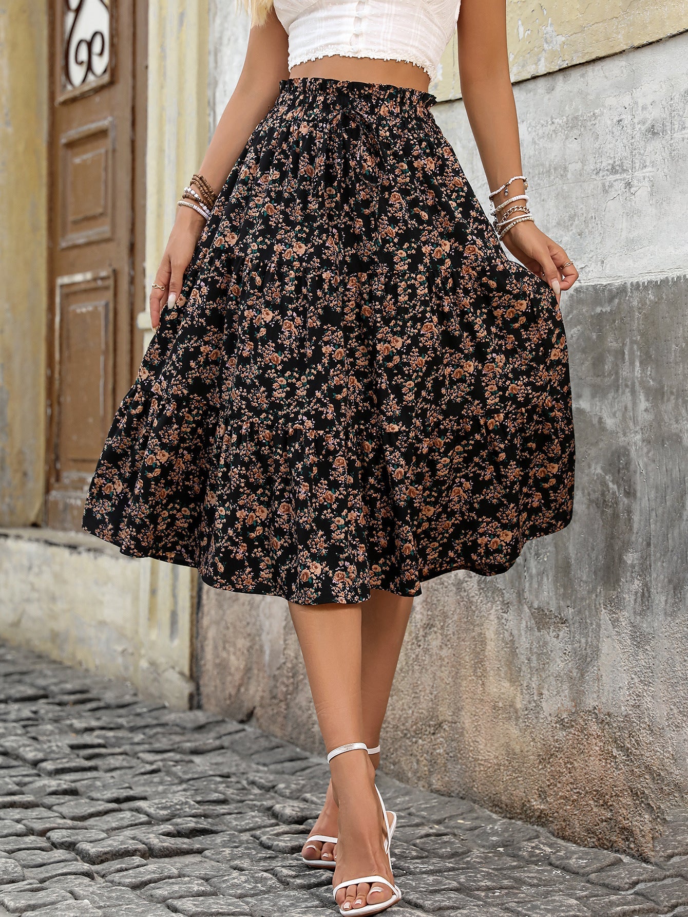 Vestido de mujer con estampado floral, corte en A, elegante, ideal para el día a día.