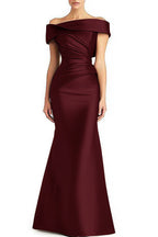 Vestido largo de noche plisado con hombros descubiertos para mujer, ideal para fiestas formales