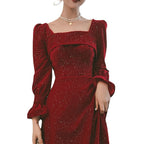 Vestido rojo de fiesta de otoño para mujer, de cintura media, estilo casual y formal
