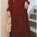 Vestido rojo de fiesta de otoño para mujer, de cintura media, estilo casual y formal