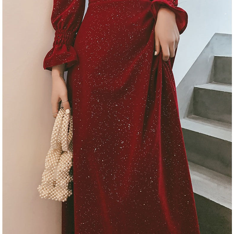 Vestido rojo de fiesta de otoño para mujer, de cintura media, estilo casual y formal